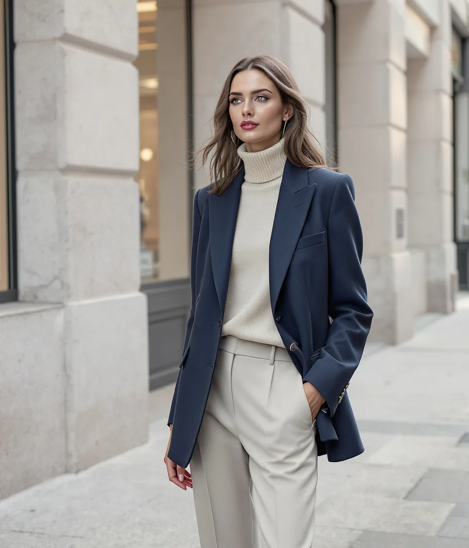 Silhouette féminine : blazer marine