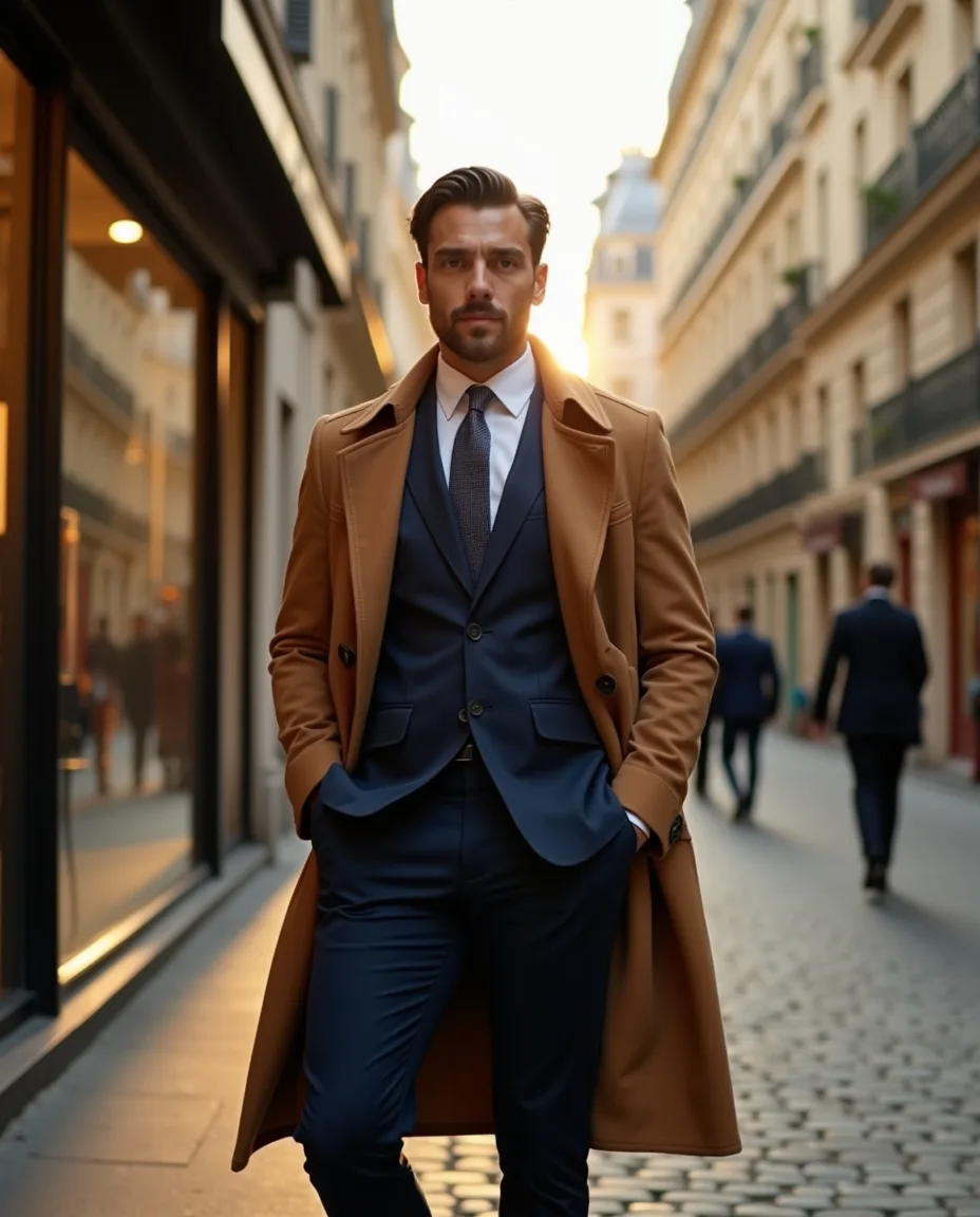 Silhouette masculine : manteau camel